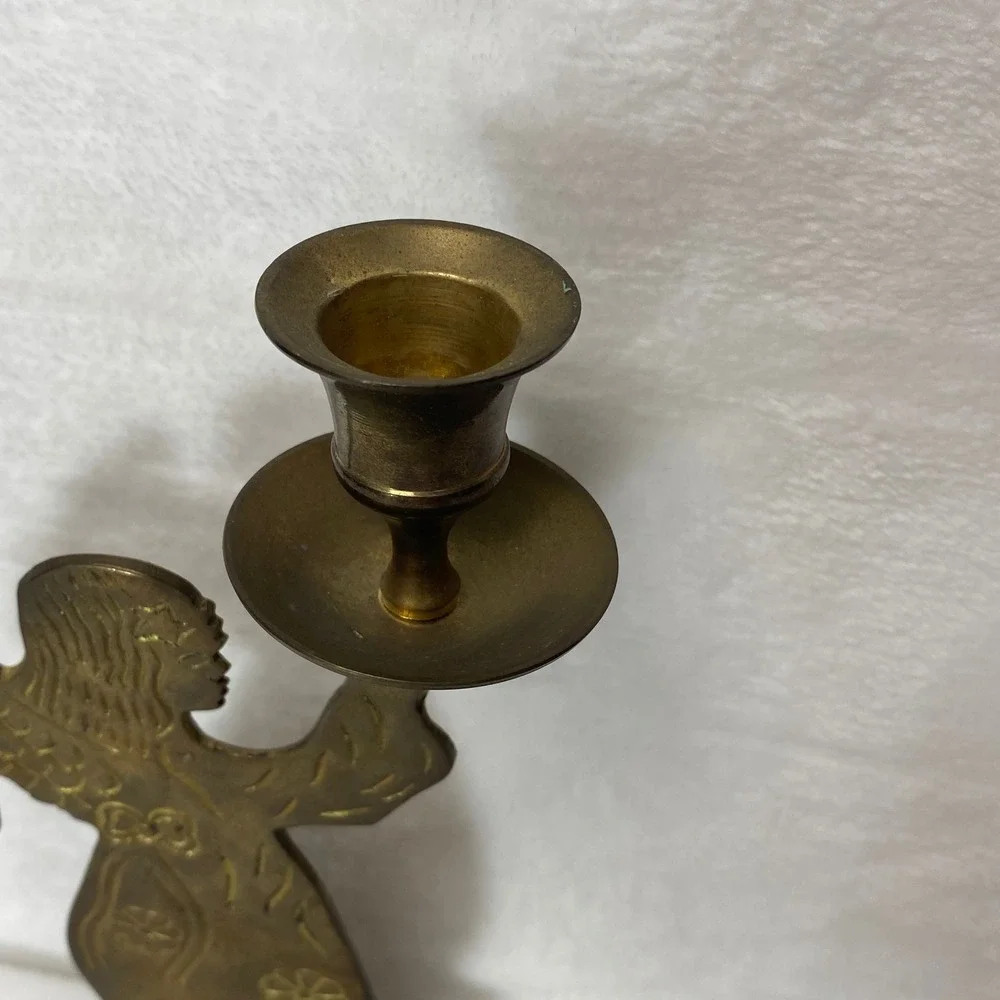 Vintage Brass Angel Candlestick Holder Religious Christmas‎ Holiday Decor